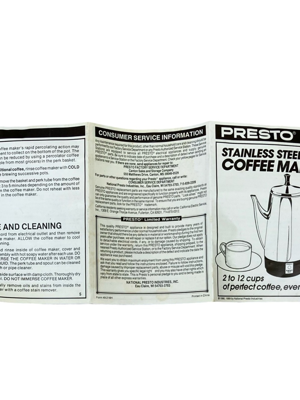 VTG PRESTO Stainless Coffee Pot Percolator 2-12 Cups Electric 1990s No Cable - Picture 13 of 15